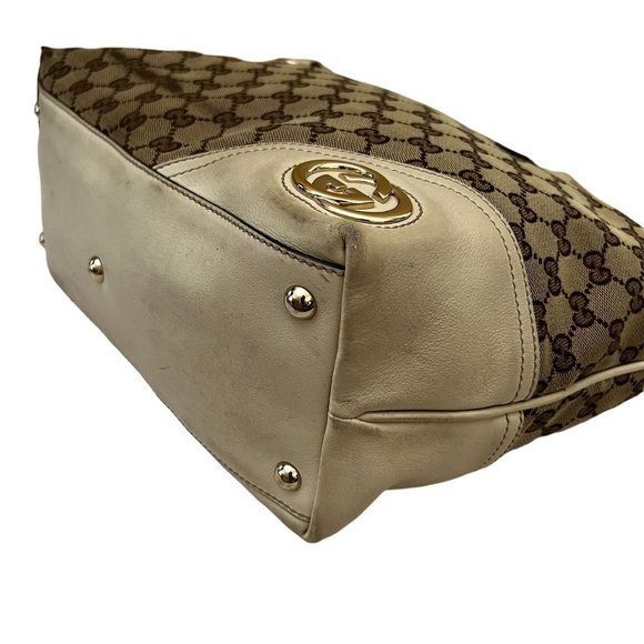 Authentic Gucci Shoulder Bag Brown Canvas Used GG Handbag Vintage​​ - Picture 7 of 14